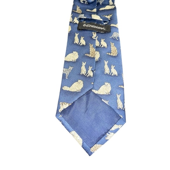 E. Graziano navy blue cat lover tie - Picture 3 of 3